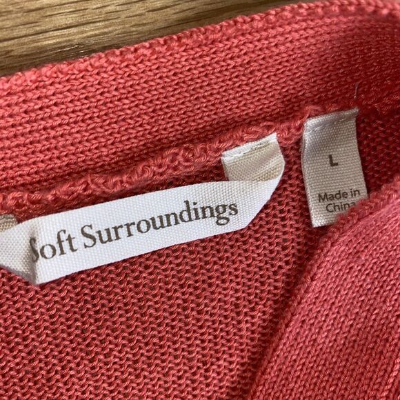 Soft Surroundings Cardigan Large Pinkish Orange One-Button Crochet Open Knit - Picture 5 of 10